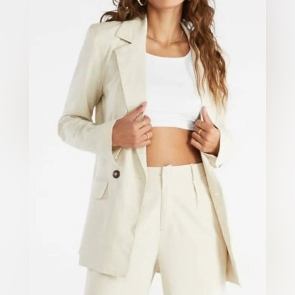 NEW JustFab City Lined Linen Blend Double Breasted Blazer Size Small